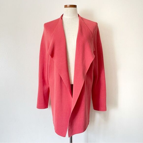 Eileen Fisher Coral Open Drape Cardigan Plus size 14 preowned Silk blend - Picture 1 of 5